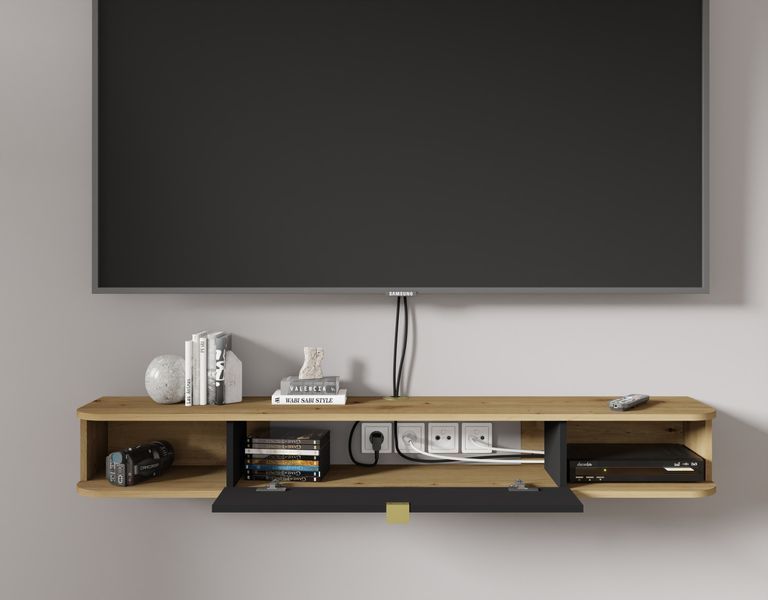 Тумба под телевизор Icarus 156 дуб артизан / черный Bim Furniture BIM0427 фото - bimfurniture.com.ua