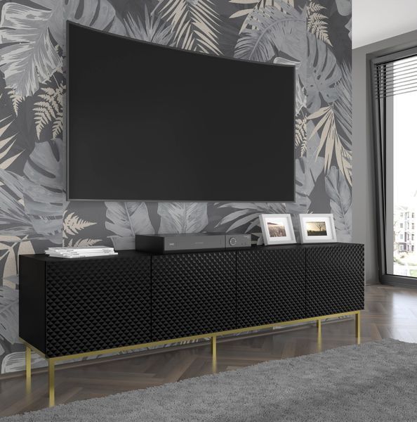 Тумба під телевізор з діамантовим ефектом Ravenna C 200 4D чорна Bim Furniture BIM0287 фото - bimfurniture.com.ua