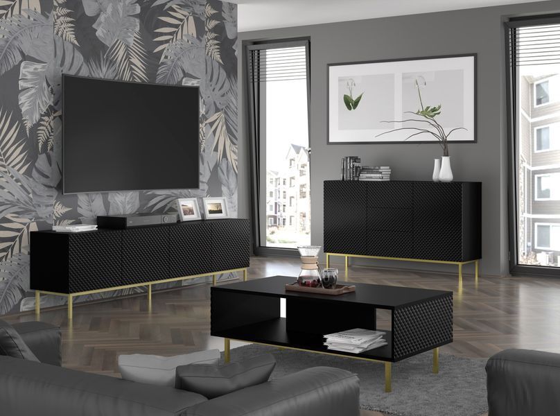Тумба під телевізор з діамантовим ефектом Ravenna C 200 4D чорна Bim Furniture BIM0287 фото - bimfurniture.com.ua