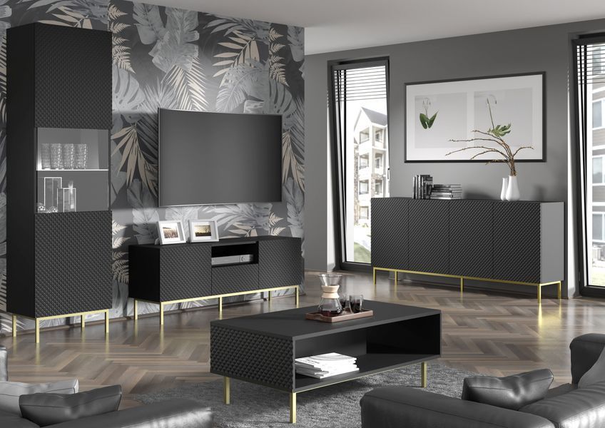 Тумба під телевізор з діамантовим ефектом Ravenna C 200 4D чорна Bim Furniture BIM0287 фото - bimfurniture.com.ua