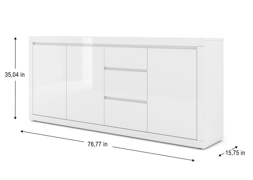 Комод трехдверный в гостиную Bello Bianco 4 белый Bim Furniture BIM0241 фото - bimfurniture.com.ua