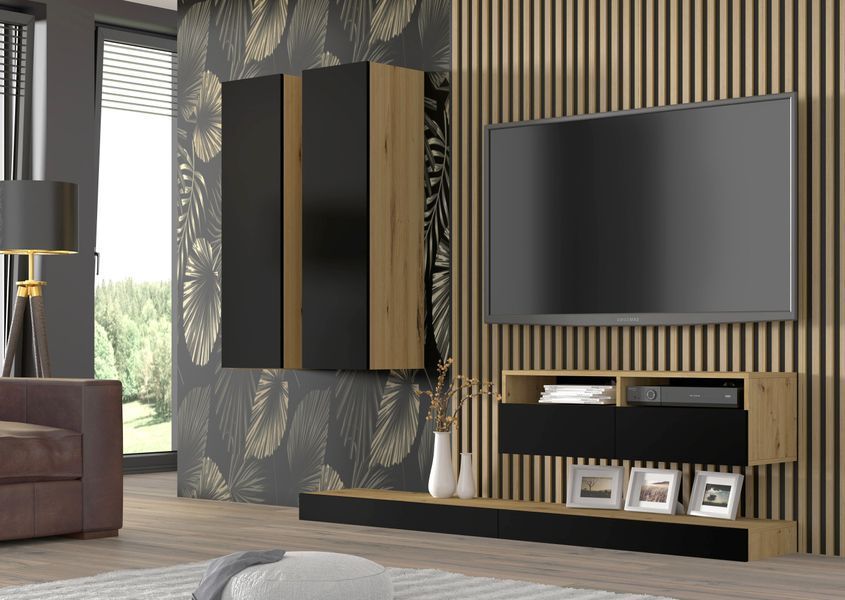 Пенал навесной в гостиную Duo 150 дуб артизан / черный Bim Furniture BIM0105 фото - bimfurniture.com.ua