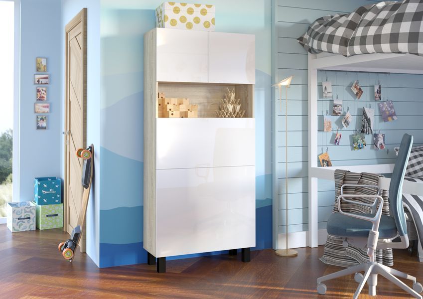 Тумба Homi для офиса глянцевая дуб сонома / белая Bim Furniture BIM0465 фото - bimfurniture.com.ua