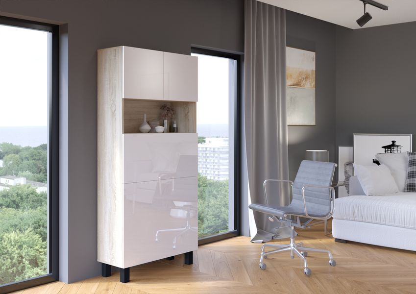 Тумба Homi для офиса глянцевая дуб сонома / белая Bim Furniture BIM0465 фото - bimfurniture.com.ua