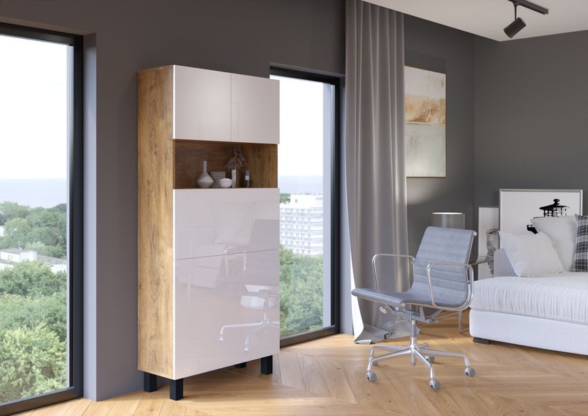 Тумба Homi для офиса глянцевая дуб артизан / белая Bim Furniture BIM0466 фото - bimfurniture.com.ua