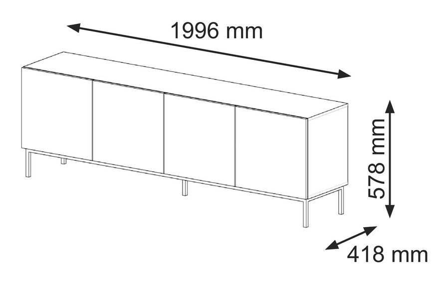 Тумба под телевизор четырехдверная Ravenna B 200 4D черный Bim Furniture BIM0243 фото - bimfurniture.com.ua