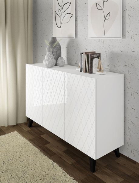 Комод трехдверный на ножках Diuna 145 KOM3D белый, глянцевые фасады Bim Furniture BIM0061 фото - bimfurniture.com.ua