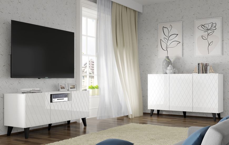 Комод трехдверный на ножках Diuna 145 KOM3D белый, глянцевые фасады Bim Furniture BIM0061 фото - bimfurniture.com.ua