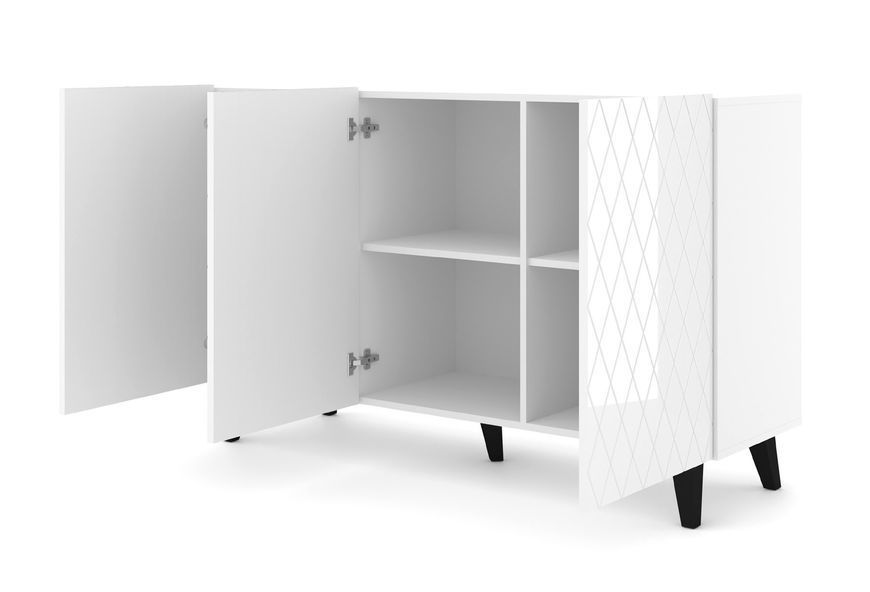 Комод трехдверный на ножках Diuna 145 KOM3D белый, глянцевые фасады Bim Furniture BIM0061 фото - bimfurniture.com.ua