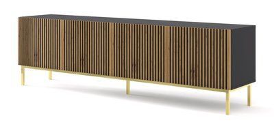 Тумба под телевизор в гостиную Ravenna F 200 4D дуб артизан/черный Bim Furniture BIM0359 фото - bimfurniture.com.ua
