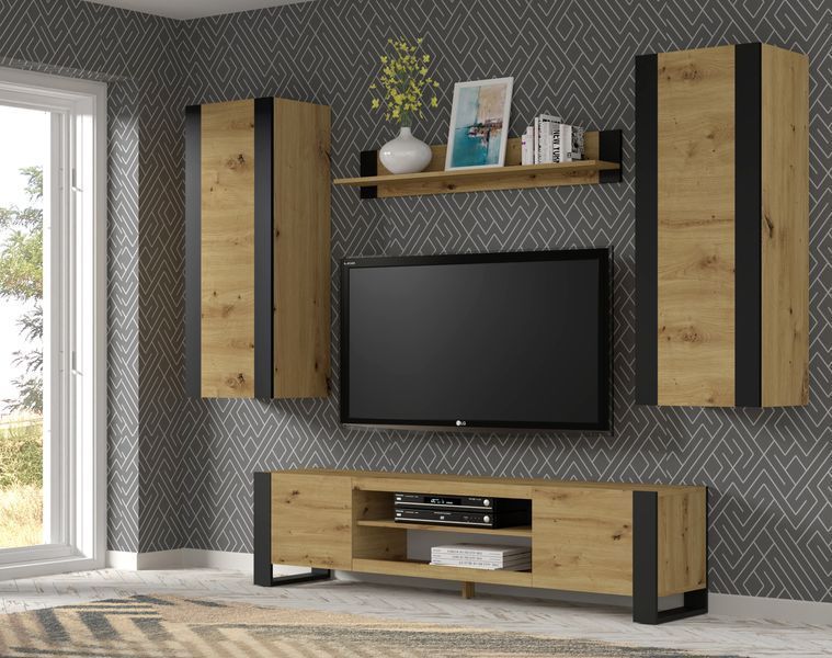Пенал навісний у вітальню Mondi 125 дуб артизан / чорний Bim Furniture BIM0112 фото - bimfurniture.com.ua