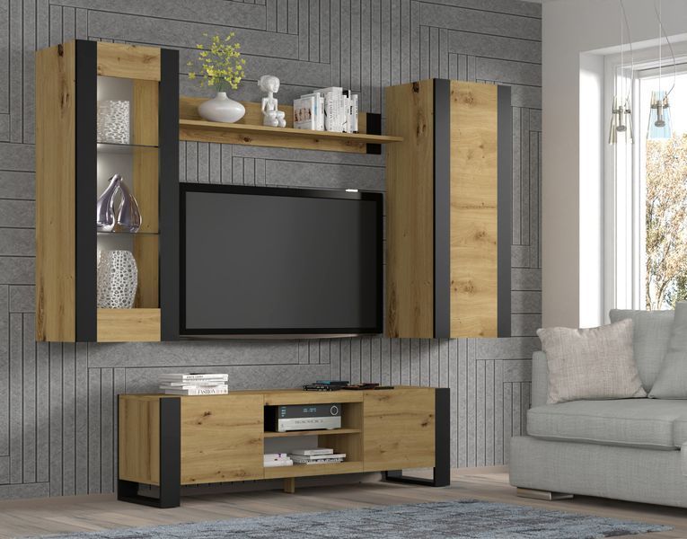 Пенал навісний у вітальню Mondi 125 дуб артизан / чорний Bim Furniture BIM0112 фото - bimfurniture.com.ua
