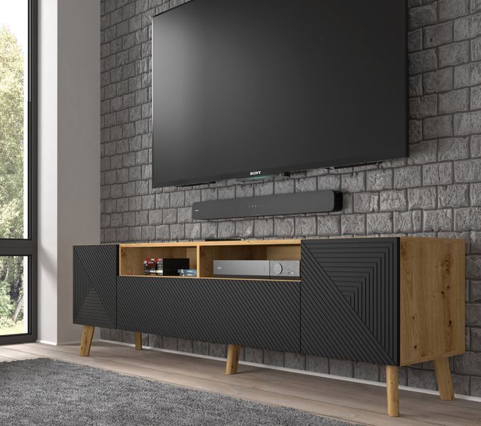 Тумба під телевізор у вітальню Luxi 195 дуб артизан / чорний Bim Furniture BIM0022 фото - bimfurniture.com.ua