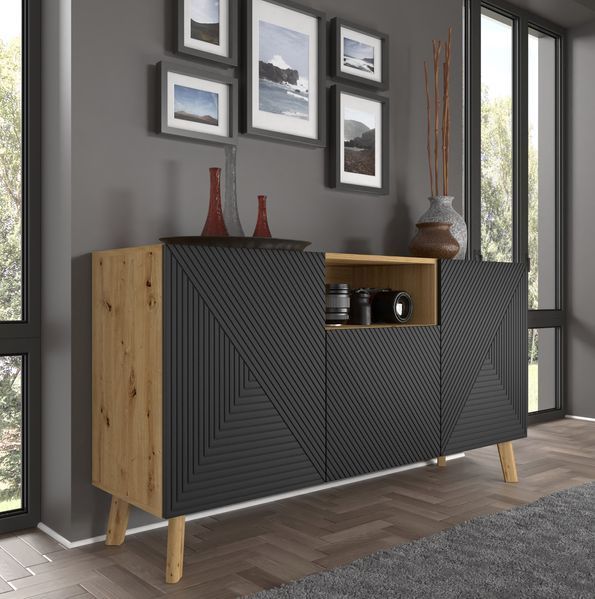Комод у вітальню Luxi 146 3D дуб артизан / чорний Bim Furniture BIM0025 фото - bimfurniture.com.ua