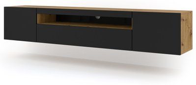 Тумба под телевизор AURA 200 дуб артизан/черный Bim Furniture BIM0073 фото - bimfurniture.com.ua