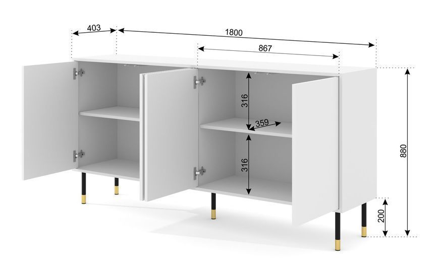 Комод четырехдверный на ножках Woody 4D 180 белый Bim Furniture BIM0121 фото - bimfurniture.com.ua