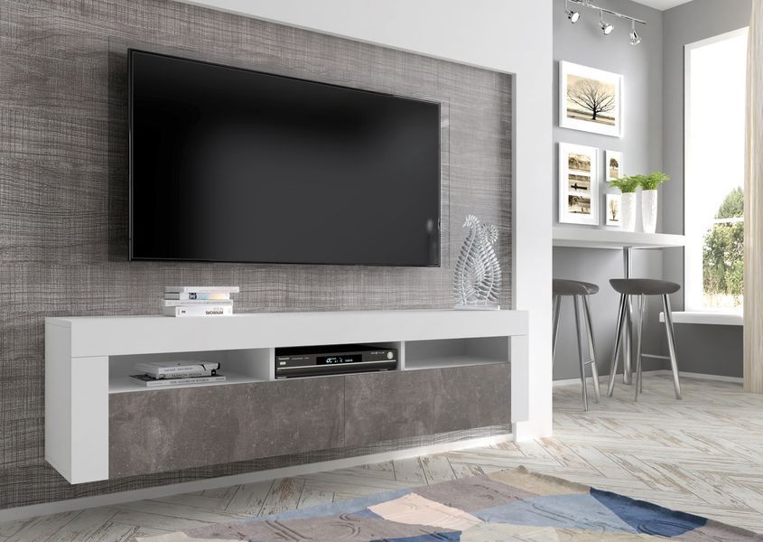 Тумба під телевізор з відкритими полицями Moreno 160 білий / бетон Bim Furniture BIM0401 фото - bimfurniture.com.ua