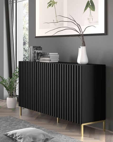 Комод трьохдверний з фрезированими фасадами WAVE 3D 150 чорний Bim Furniture BIM0171 фото - bimfurniture.com.ua