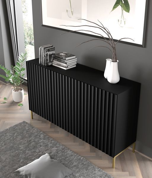 Комод трьохдверний з фрезированими фасадами WAVE 3D 150 чорний Bim Furniture BIM0171 фото - bimfurniture.com.ua
