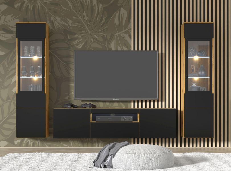Вітрина універсальна Aura 150 1DS дуб артизан/чорний Bim Furniture BIM0076 фото - bimfurniture.com.ua