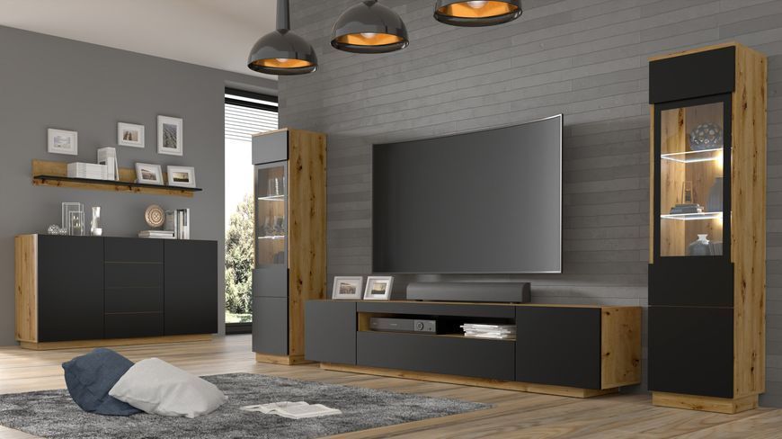 Вітрина універсальна Aura 150 1DS дуб артизан/чорний Bim Furniture BIM0076 фото - bimfurniture.com.ua