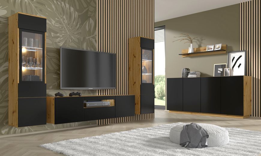 Вітрина універсальна Aura 150 1DS дуб артизан/чорний Bim Furniture BIM0076 фото - bimfurniture.com.ua
