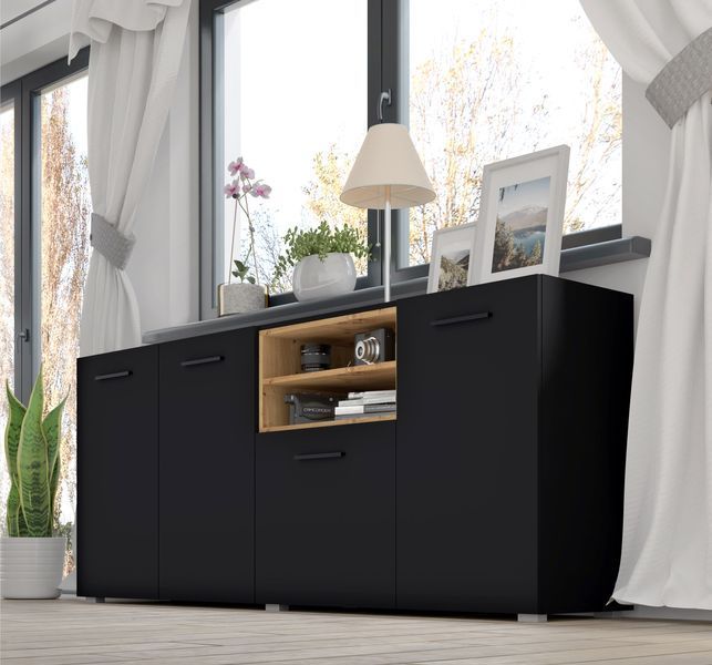 Комод четырехдверный для гостиной Anette C 198 черный Bim Furniture BIM0030 фото - bimfurniture.com.ua
