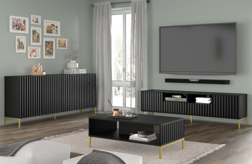 Комод четырехдверный с фрезерованными фасадами WAVE 4D 200 черный Bim Furniture BIM0173 фото - bimfurniture.com.ua