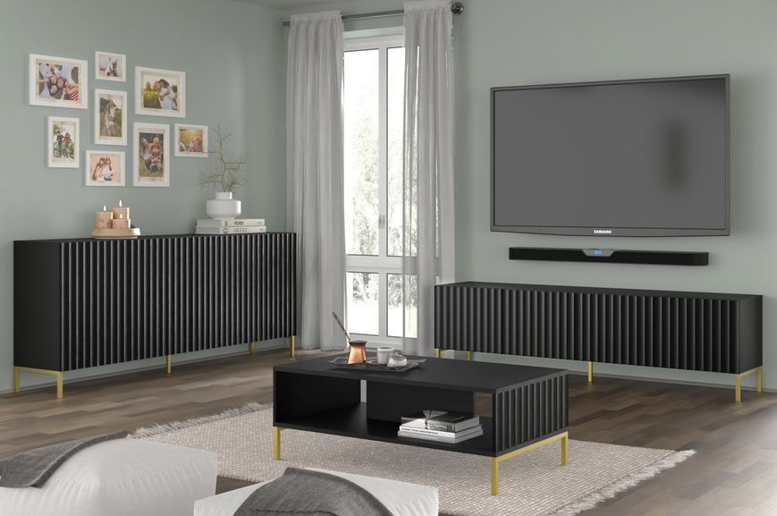 Комод четырехдверный с фрезерованными фасадами WAVE 4D 200 черный Bim Furniture BIM0173 фото - bimfurniture.com.ua