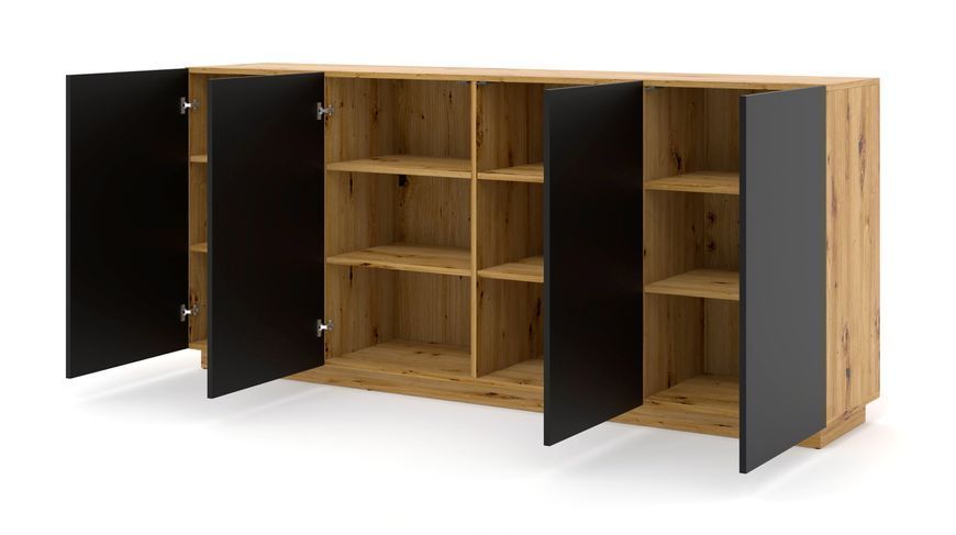 Комод четырехдверный без ручек AURA 4D дуб артизна/черный Bim Furniture BIM0080 фото - bimfurniture.com.ua