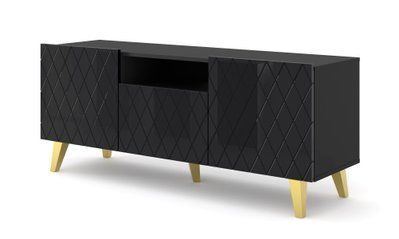 Тумба трехдверная с открытой полкой Diuna 2D1K 145 черный глянец фасад Bim Furniture BIM0048 фото - bimfurniture.com.ua