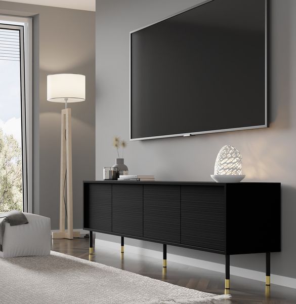 Тумба TV чотирьохдверна Sherwood 4D 180 чорна Bim Furniture BIM0094 фото - bimfurniture.com.ua
