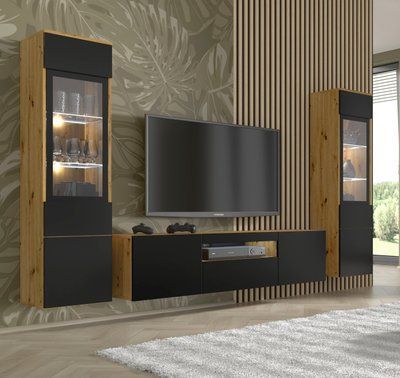Стінка у вітальню Aura 1 дуб артизан/чорний Bim Furniture BIM0082 фото - bimfurniture.com.ua