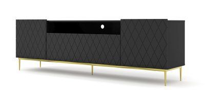Тумба под телевизор Diuna 2D1K 193 с рифлеными фасадами, черная Bim Furniture BIM0037 фото - bimfurniture.com.ua