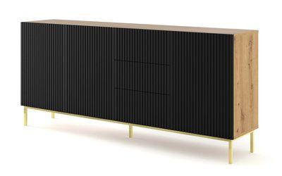 Комод у вітальню Ravenna B 200 3D3S дуб артизан/чорний Bim Furniture BIM0218 фото - bimfurniture.com.ua