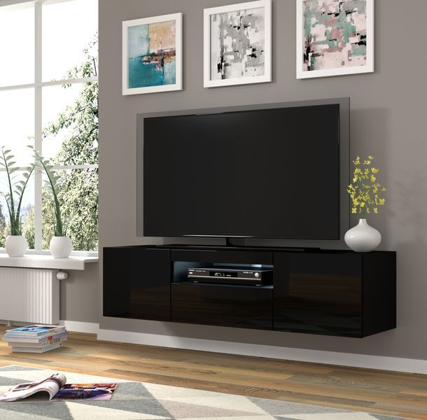 Тумба під телевізор у вітальню Aura 150 чорна з глянцем Bim Furniture BIM0378 фото - bimfurniture.com.ua
