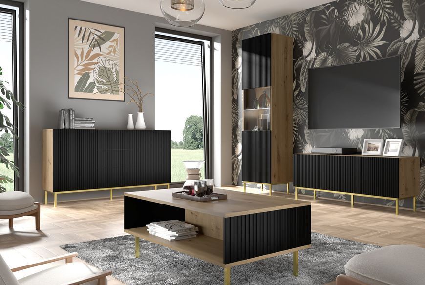 Комод у вітальню Ravenna B 200 3D3S дуб артизан/чорний Bim Furniture BIM0218 фото - bimfurniture.com.ua
