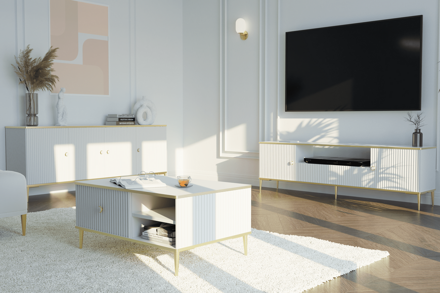 Тумба під телевізор на золотих ніжках Petra 180 2D2S біла Bim Furniture BIM0133 фото - bimfurniture.com.ua