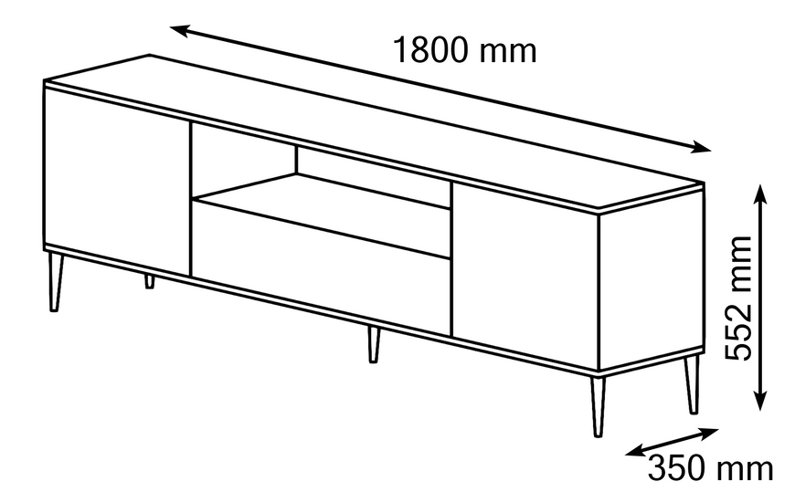 Тумба под телевизор на золотых ножках Petra 180 2D2S черная Bim Furniture BIM0134 фото - bimfurniture.com.ua