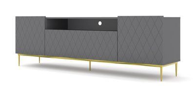 Тумба под телевизор Diuna 2D1K 193 с рифлеными фасадами, графит Bim Furniture BIM0040 фото - bimfurniture.com.ua