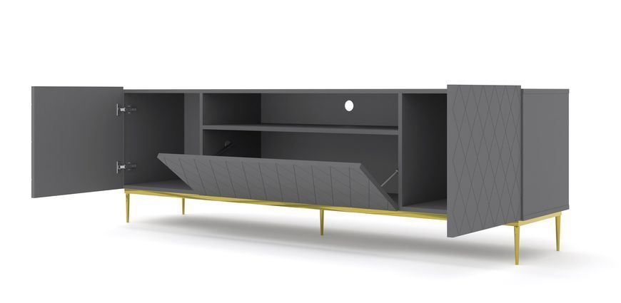 Тумба під телевізор Diuna 2D1K 193 з рифленими фасадами, графіт Bim Furniture BIM0040 фото - bimfurniture.com.ua