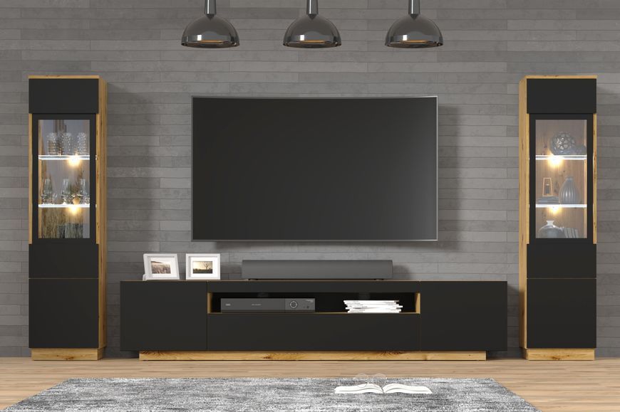 Стенка в гостиную Aura 2 дуб артизан/черный с подсветкой Bim Furniture BIM0085 фото - bimfurniture.com.ua