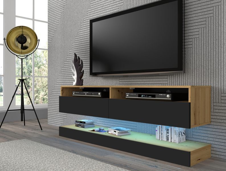 Тумба під телевізор Duo 160 дуб артизан / чорний Bim Furniture BIM0088 фото - bimfurniture.com.ua