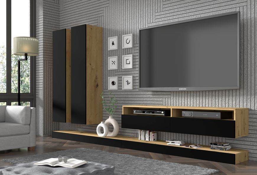 Тумба під телевізор Duo 160 дуб артизан / чорний Bim Furniture BIM0088 фото - bimfurniture.com.ua