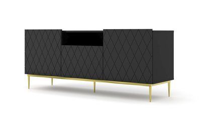 Тумба трехдверная с открытой полкой Diuna 2D1K 145 черная Bim Furniture BIM0045 фото - bimfurniture.com.ua
