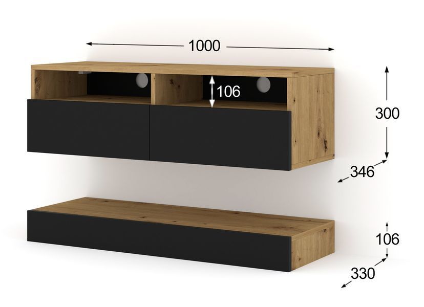 Тумба під телевізор Duo 100 дуб артизан / чорний Bim Furniture BIM0096 фото - bimfurniture.com.ua