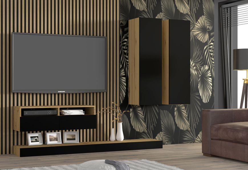 Тумба під телевізор Duo 100 дуб артизан / чорний Bim Furniture BIM0096 фото - bimfurniture.com.ua