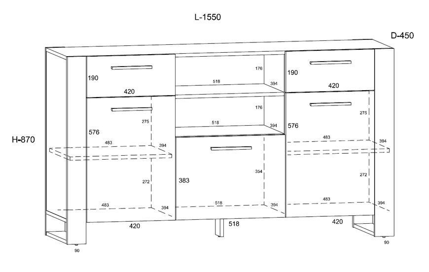 Комод трехдверный Nuka C дуб артизан Bim Furniture BIM0195 фото - bimfurniture.com.ua